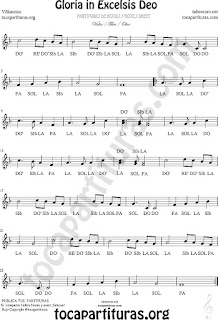 Partitura fácil Gloria in excelsis deo Villancico con Notas en Clave de Sol Easy Sheet Music