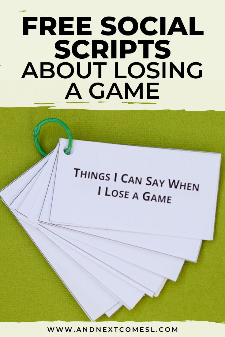 Free social scripts for autism about being a good sport when losing a game