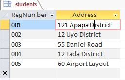 Students table-data