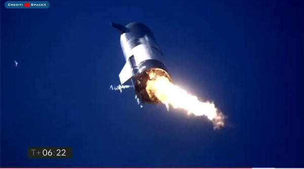 Starship SN9 readies for landing, but only one engine? (Source: SpaceX)