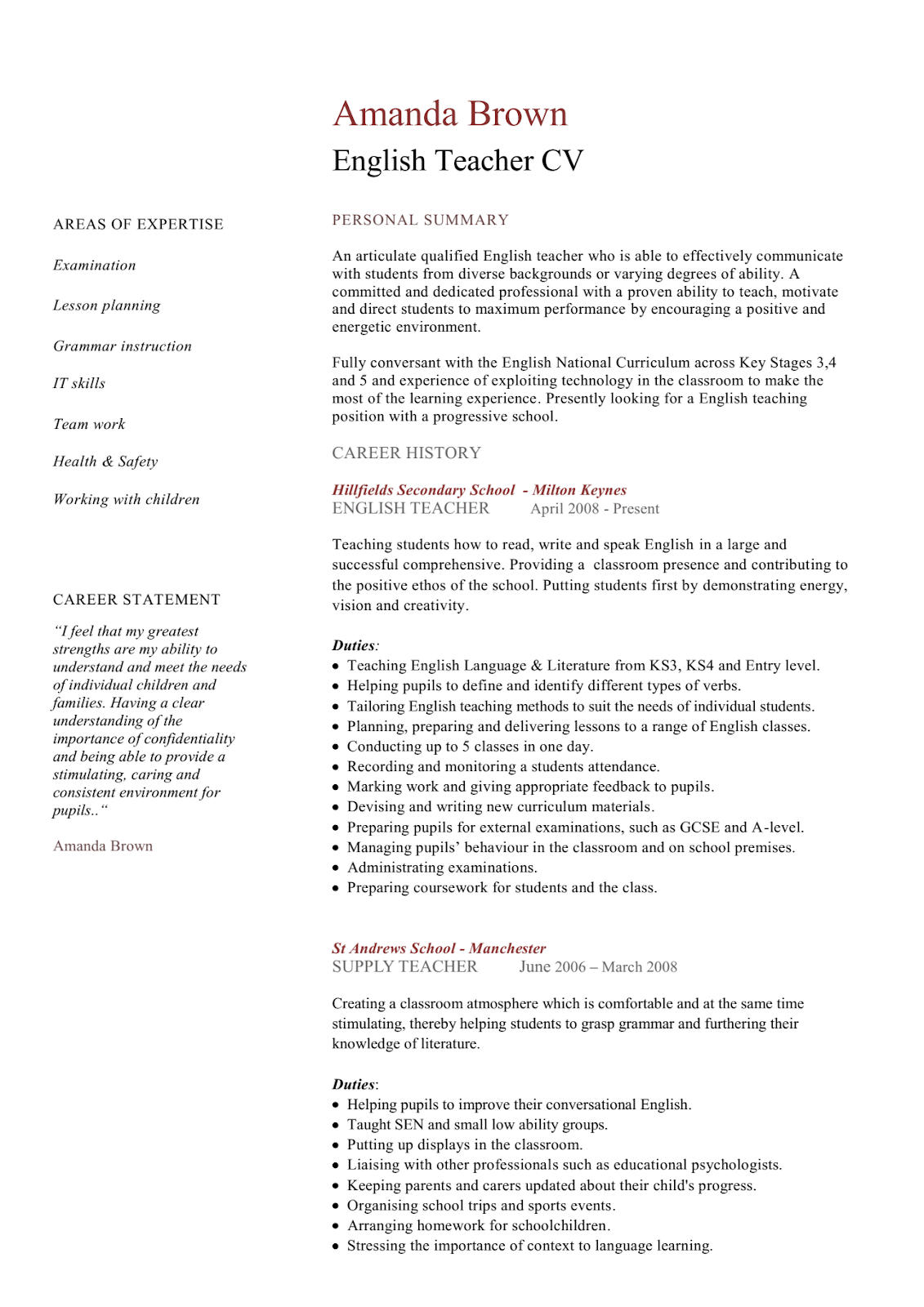Avari Point: English Teacher CV Resume Example Template And Format Avari Point: English Teacher CV Resume Example Template And Format