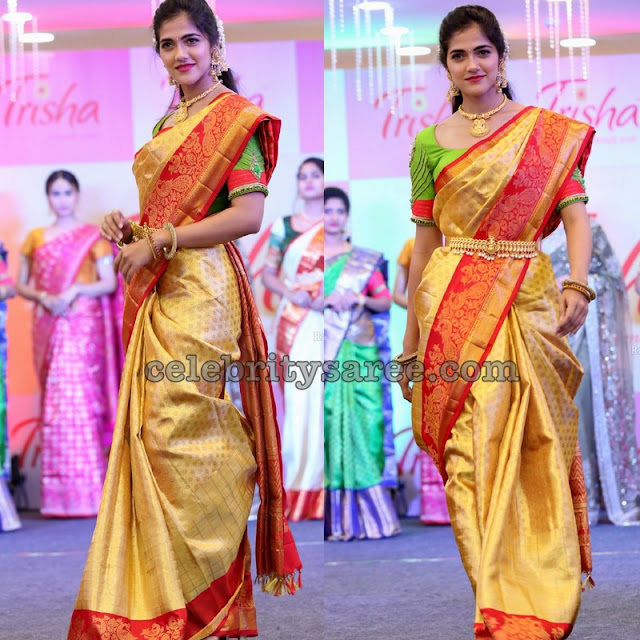 Simran Chowdary Golden Benaras Saree