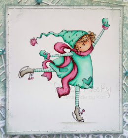 Snowy winter card with tiny skater girl (image from Stamping Bella)