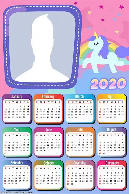 Unicorns: Free Printable 2020 Calendar