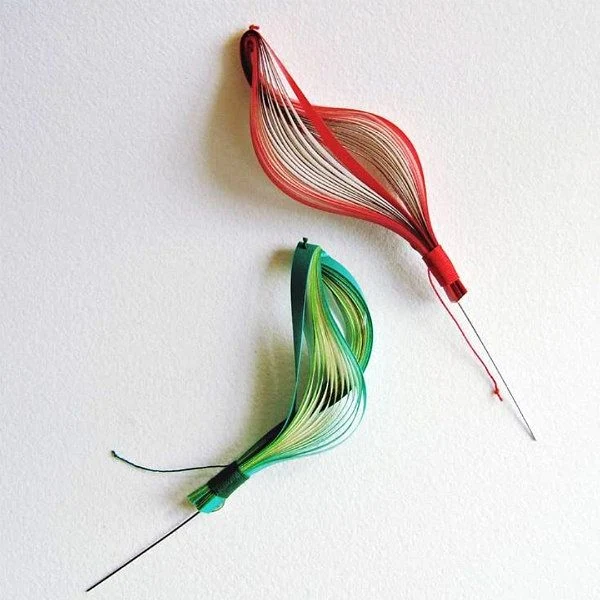 green and red layered paper brooches