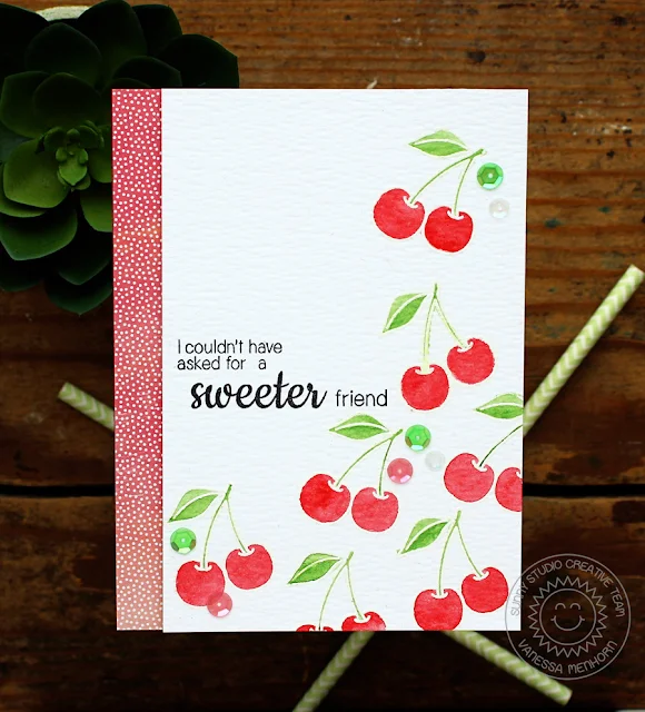 Sunny Studio Stamps: Fresh & Fruity Sweet Friend Cherries Watercolor Card by Vanessa Menhorn.