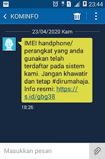 pesan sms dari kominfo tentang IME hp