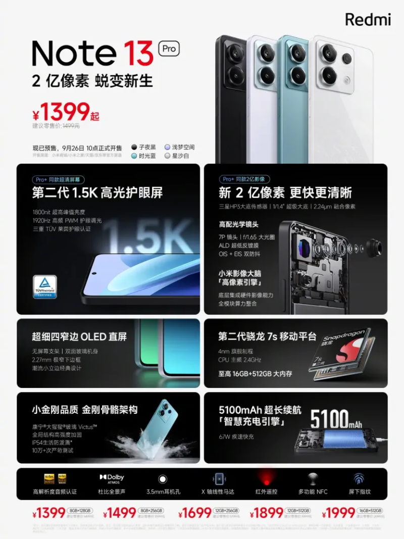 Xiaomi Redmi Note 13 Pro 5G Snapdragon 7s Gen2 512GB 120Hz 200MP Chinese  version