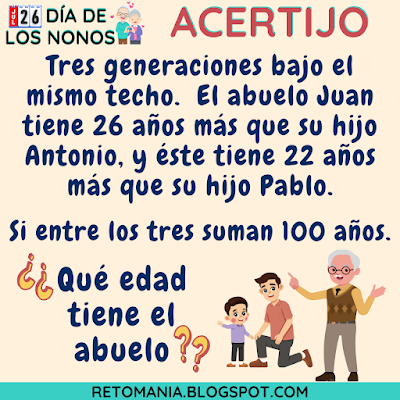 Día de los Abuelos, Día de los Nonos, Acertijos, Retos matemáticos, Problemas matemáticos, Desafíos matemáticos, Retos mentales, Retos virales, Juegos mentales, Juegos educativos, Aprender jugando, Jugando aprendo, Retos visuales, Acertijos matemáticos, Acertijos numéricos