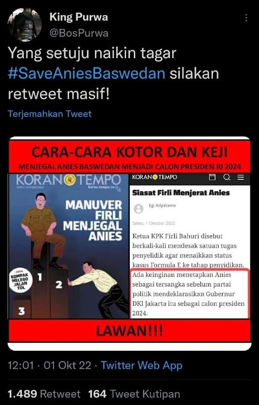 membongkar adanya KRIMINALISASI terhadap Anies Baswedan sebagai cara untuk menjegal maju  Tagar #SaveAniesBaswedan Jadi Trending Topik, Netizen Serukan Lawan Kriminalisasi Terhadap Anies Baswedan