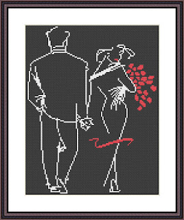 Dating cross stitch Romantic embroidery Black Aida - Tango Stitch