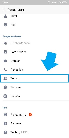 Pilih menu teman di bagian pengaturan dasar