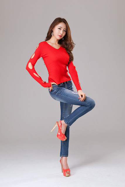 Eun Bin in hot red top and denim jeans