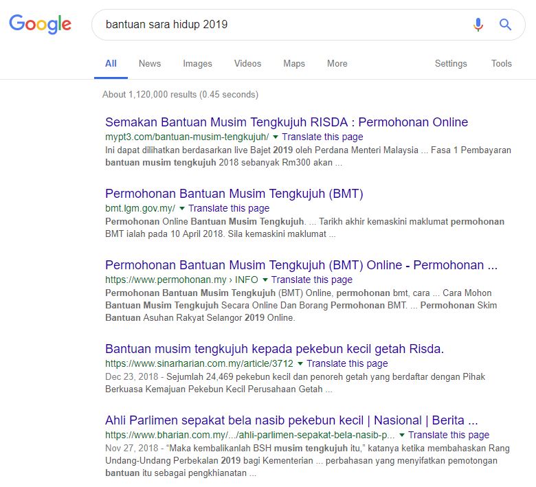 Bantuan Sara Hidup Rakyat Malaysia (BSH) 2019