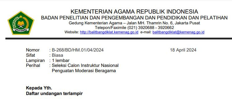 Badan Litbang dan Diklat Kementerian Agama RI Membuka Seleksi Calon Instruktur Nasional Moderasi Beragama