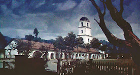 Matte painting of Mission San Juan Bautista from the movie "Vertigo"