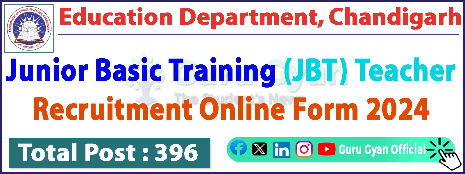 Chandigarh JBT Teacher Online Form 2024