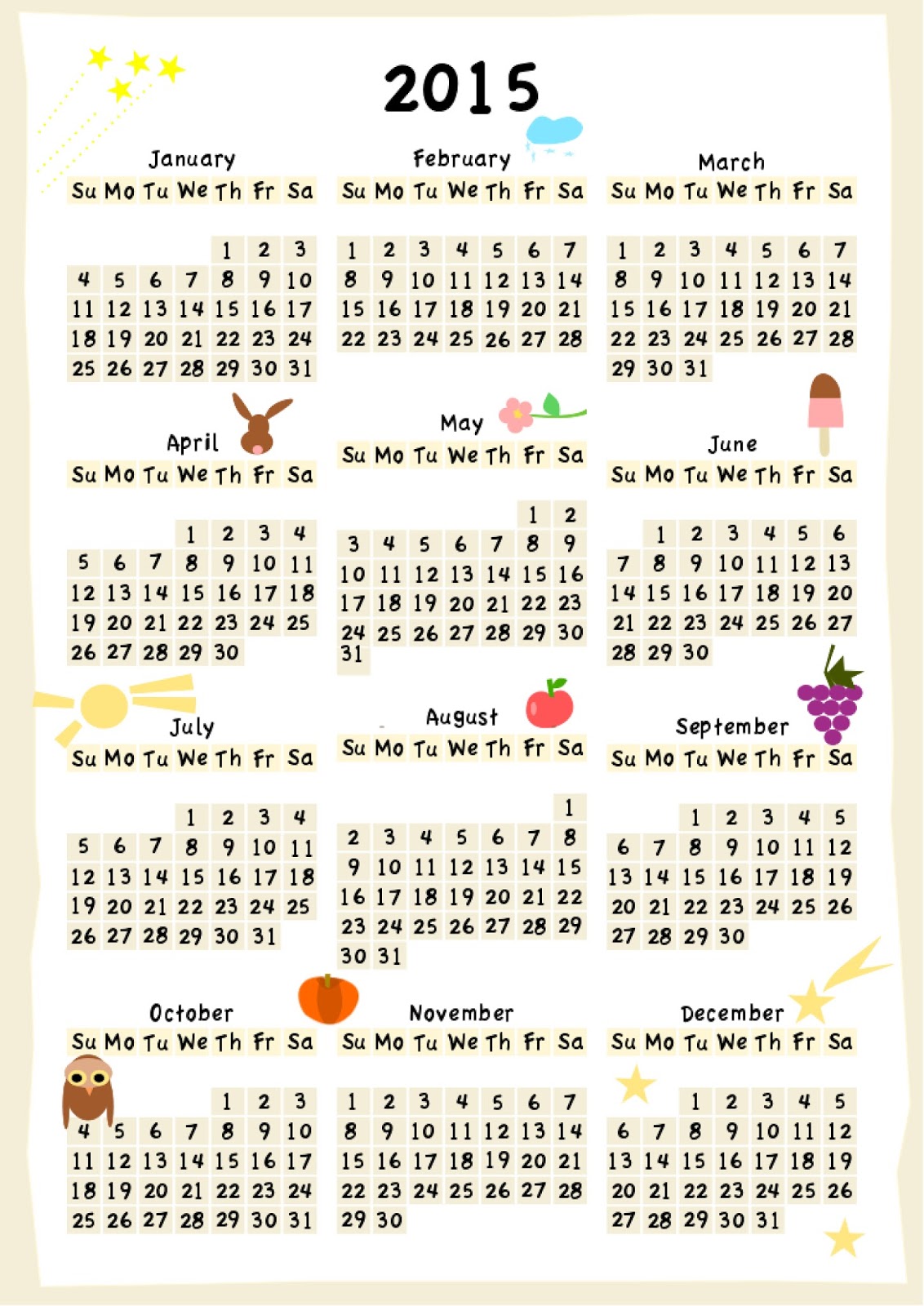 Free Printable Calendar 2015 Colorful Year Ausdruckbarer