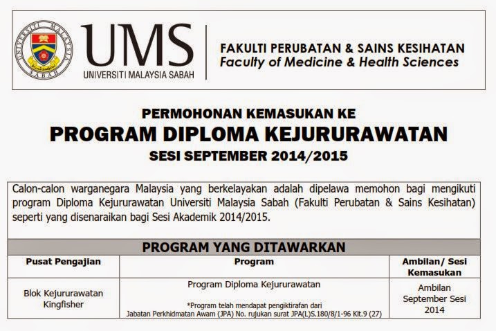 Permohonan Kemasukan ke Program Diploma Kejururawatan UMS