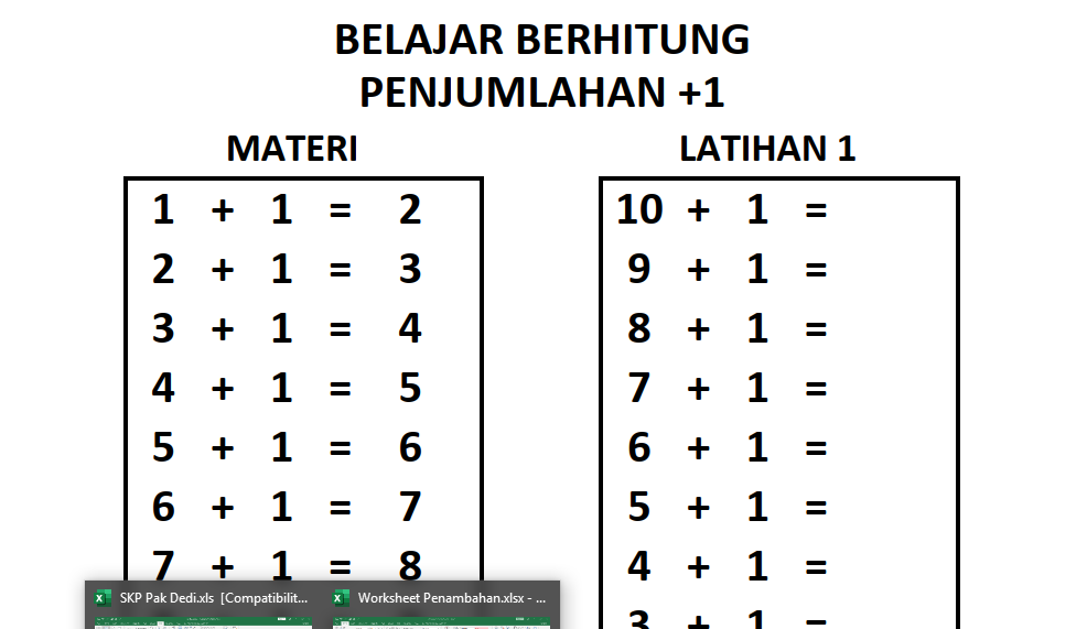 Belajar Berhitung Penjumlahan Bilangan +1