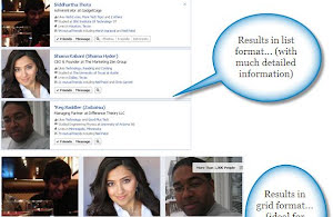 Facebook graph search result format - Grid and List view