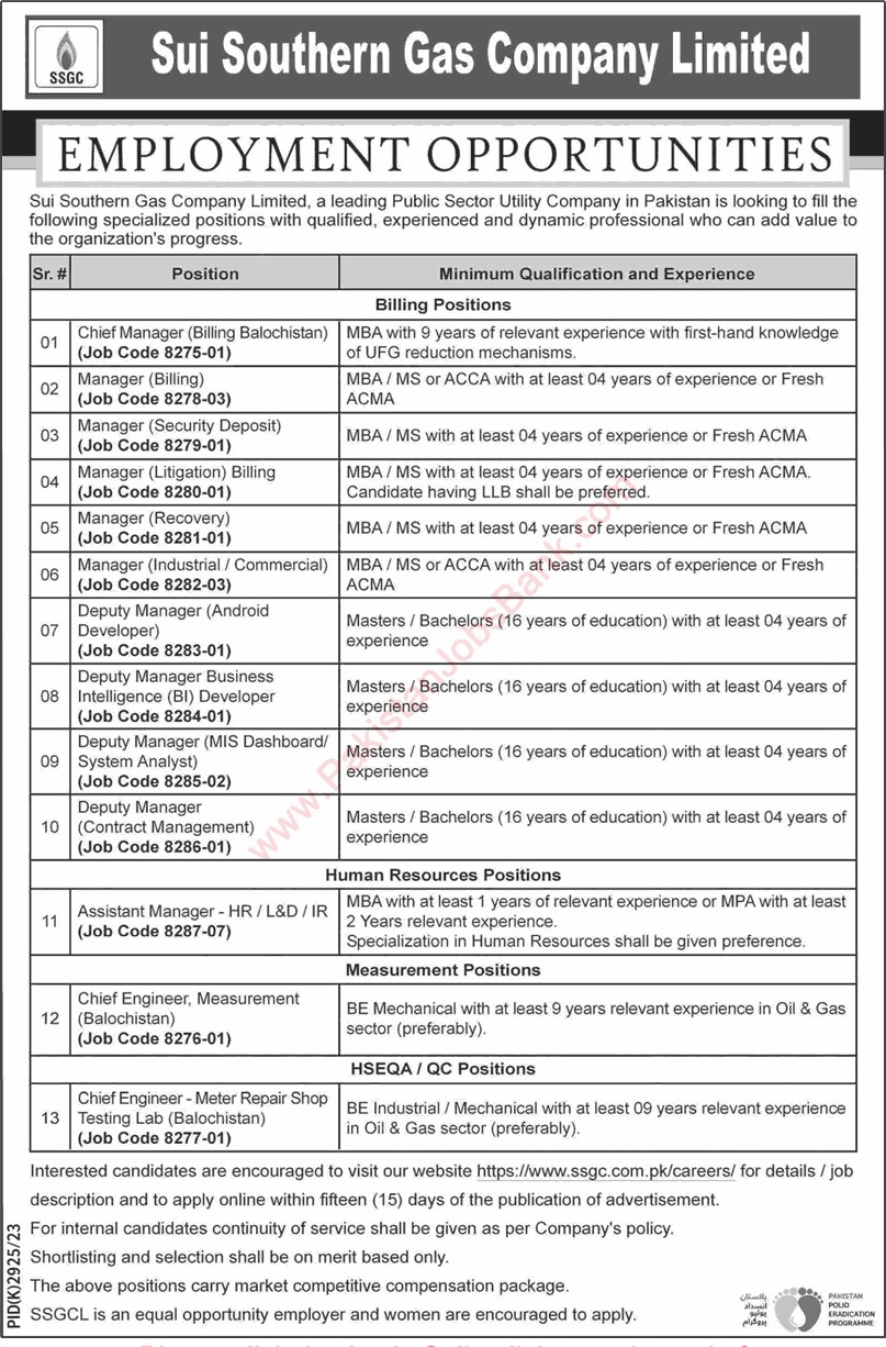 SSGC Sui Southern Gas Company Limited Jobs April 2024 Apply Online