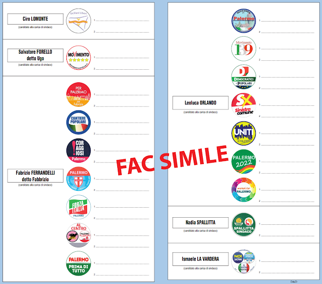 Fac-simile Scheda elezioni Palermo 2017