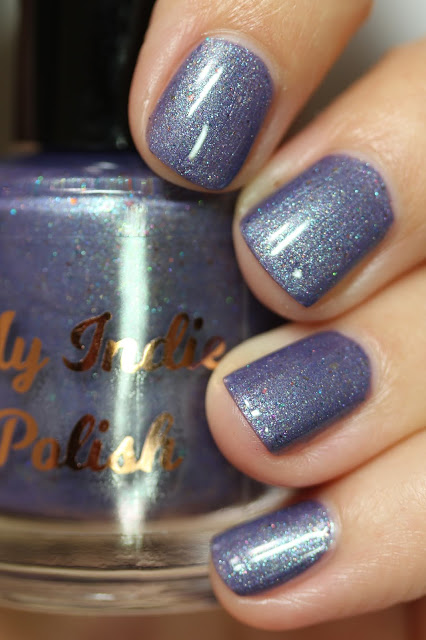 dusty purple shimmer nail polish with holo shimmer