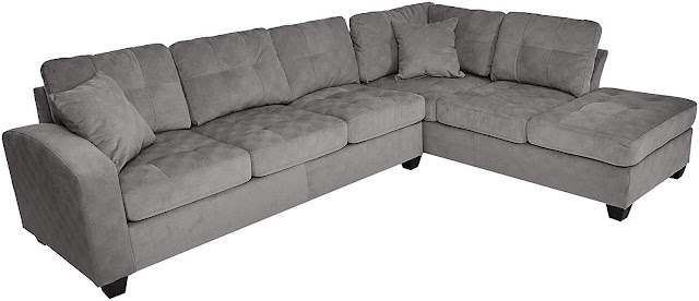 Homelegance Sectional Sofa Polyester With Reversible Chaise and Two Toss Pillows, Taupe Homelegance Sectional Sofa Polyester With Reversible Chaise and Two Toss Pillows, Taupe