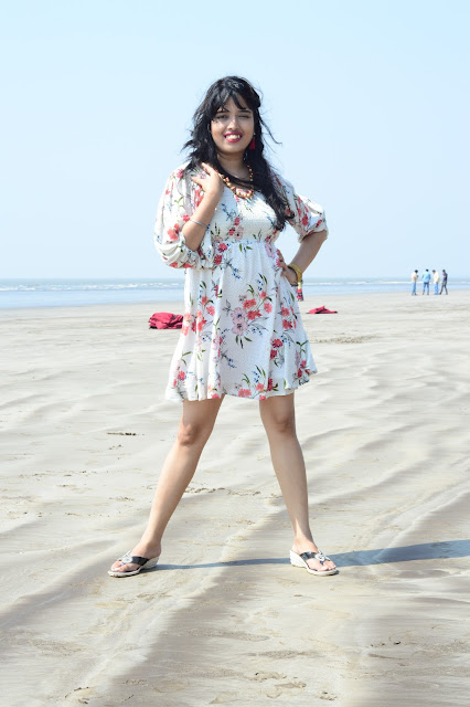 Nikita Gharat in White Dress , Varsoli Beach Alibag 