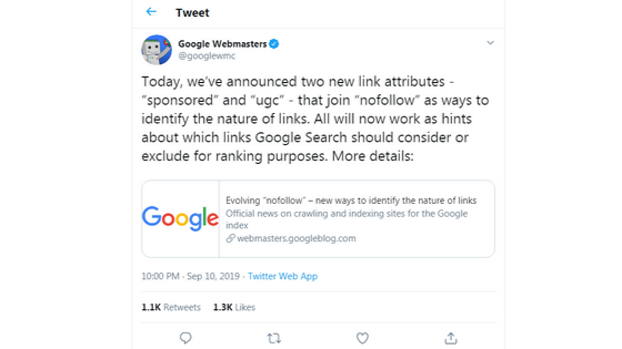 Google Nofollow Attribute Update