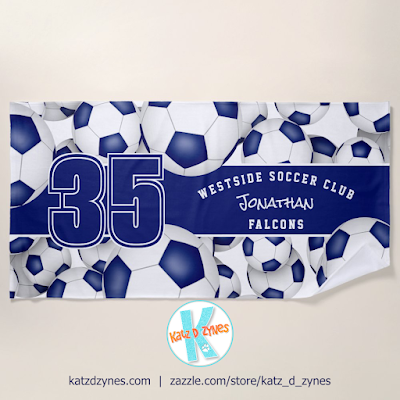 blue white soccer team spirit towel