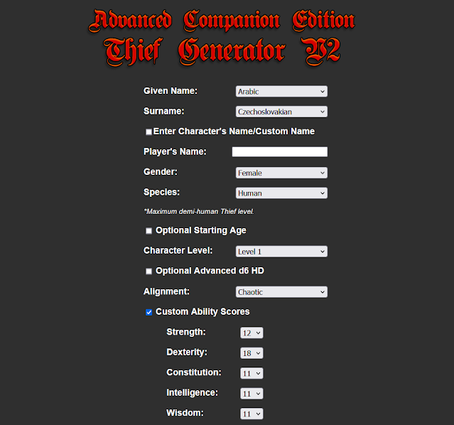 Labyrinth Lord Advanced Companion Thief Generator Version 2