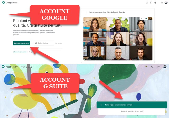 interfaccia di google meet per google e g suite