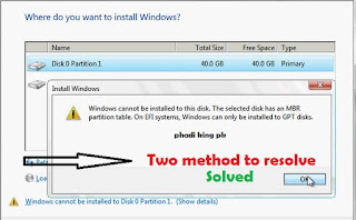 window cant install because mbr gpt found