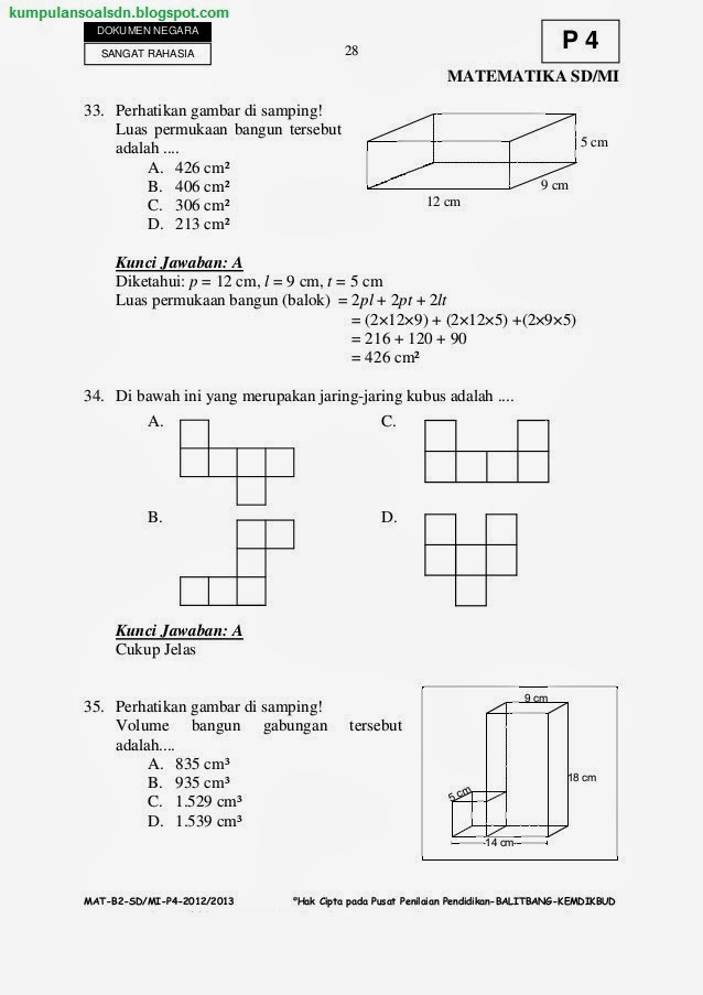 Pembahasan Soal Matematika UN+US+Try Out Kelas 6 VI SD Paket 4 TA 2012/2013 ~ Kumpulan Soal SD