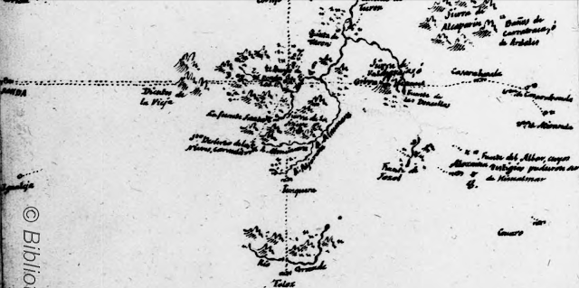 Mapa de Francisco Martínez Riscos (marzo de 1781) de la zona de Junquera, Santo Desierto de las Nieves, Sierra de la Nieve, El Burgo, Dientes de la Vieja, Ronda, Igualeja, Tolox, Río Grande, Fuente de Jorol, Alozaina, Casarabonela, etc. Fuente: BNE, Diccionario geográfico de España : Málaga y Granada, de Tomás López. http://bdh-rd.bne.es/viewer.vm?id=0000137759&page=1