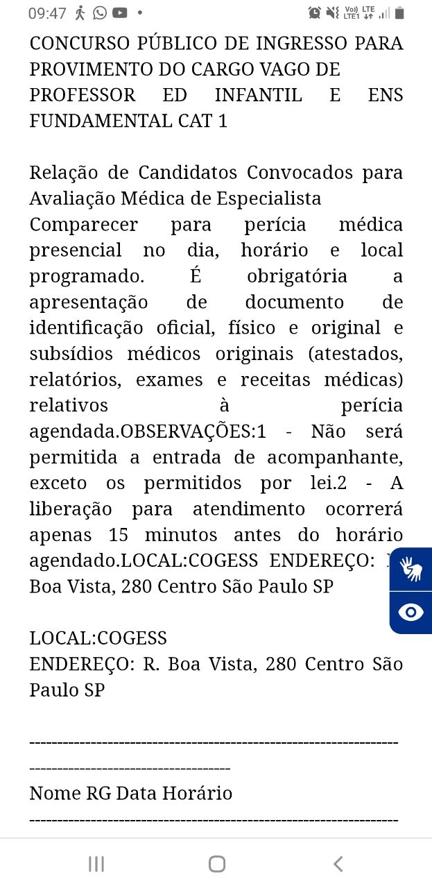 Concurso público educação infantil e PEIF I, II e médio: Candidatos Convocados para Avaliação Médica de Especialista