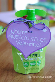 You're Awesomesauce, Valentine - Non-Candy Applesauce Pouch Classroom Valentine Idea + Free Printable at directorjewels.com