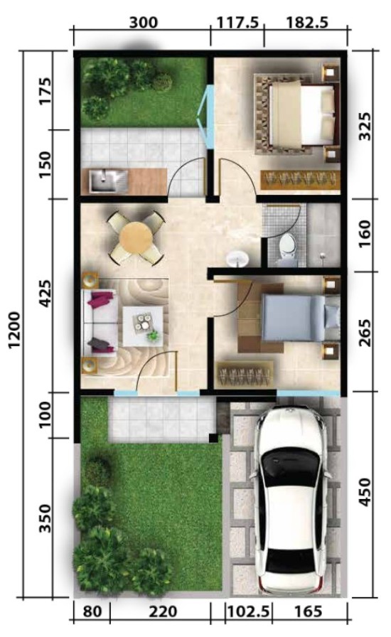 LINGKAR WARNA 7 Denah  Rumah  minimalis Ukuran  6x12 meter 2 