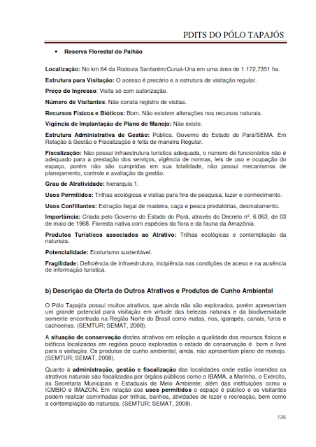 DIAGNÓSTICO DA ÁREA E DAS ATIVIDADES TURÍSTICAS DO PÓLO TAPAJÓS - NOVEMBRO 2010 - PARTE I – PARÁ – BRASIL