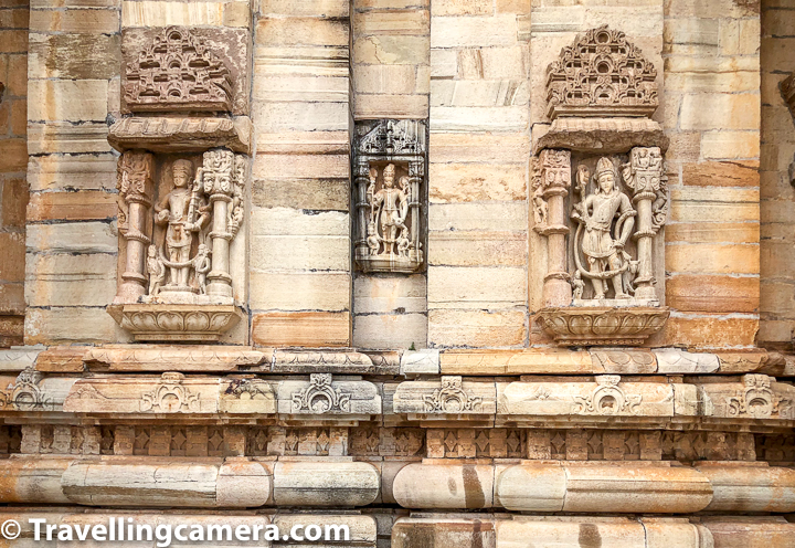 You can spend lot of time exploring these sculptures around the temple and not only the temple but whole Chittor Fort is full of these, although many of them got destroyed over decades.  Related Blogpost - Kumbhalgarh Fort of Royal Rajasthan - A grand example of Indian defence Architecture within the second Longest Wall in the world   This temple is built in Indo Aryan style and has a flavour of Rajput Architecture. The temple has a unique pyramid like roof with a high tower. The temple is placed on an elevated platform. The sculptures of various Hindu Gods and Goddesses be seen inside the temple. Similar sculptures can be seen on outer walls of the temple. There are sculptures of 8 rulers of the land on the walls of Kumbha Shyam temple. The image of Garuda stands under the canopy facing the temple.   Related Blogpost - Hamerpal Lake - A place which needs serious reconsideration by everyone visiting Kumbalgarh & Rajasthan Tourism for conservation of it's great natural ecosystem