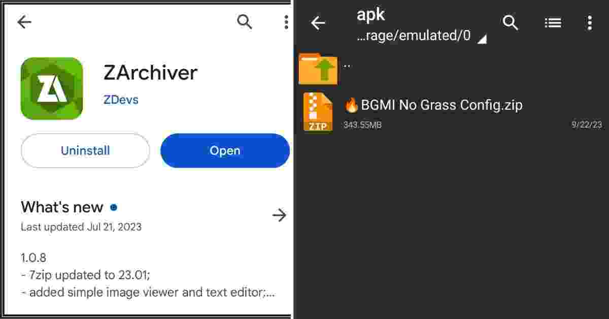 Bgmi No Grass config and Zarchiver app