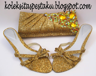 Paket Sepatu dan Dompet Pesta Clutch Bag SOngket Gold mewah