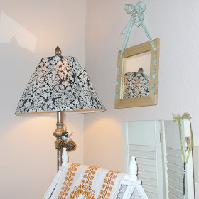 shabby chic damask cottage black and white fabric covered lamp