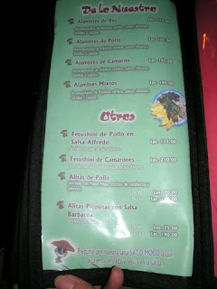 Menu, La Palapa Mexicana, La Ceiba, Honduras