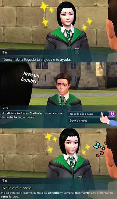 Hogwarts Mystery fotonovela prefecto Félix duelo