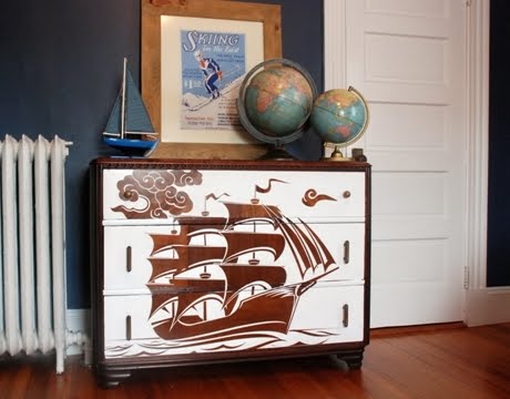 dresser furniture with ship decals