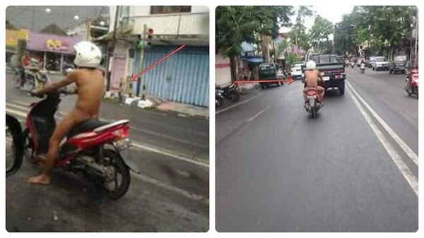 EDAN!! Tanpa Pakaian, Pria Ini Berkendara Naik Sepeda Motor Keliling Banyuwangi