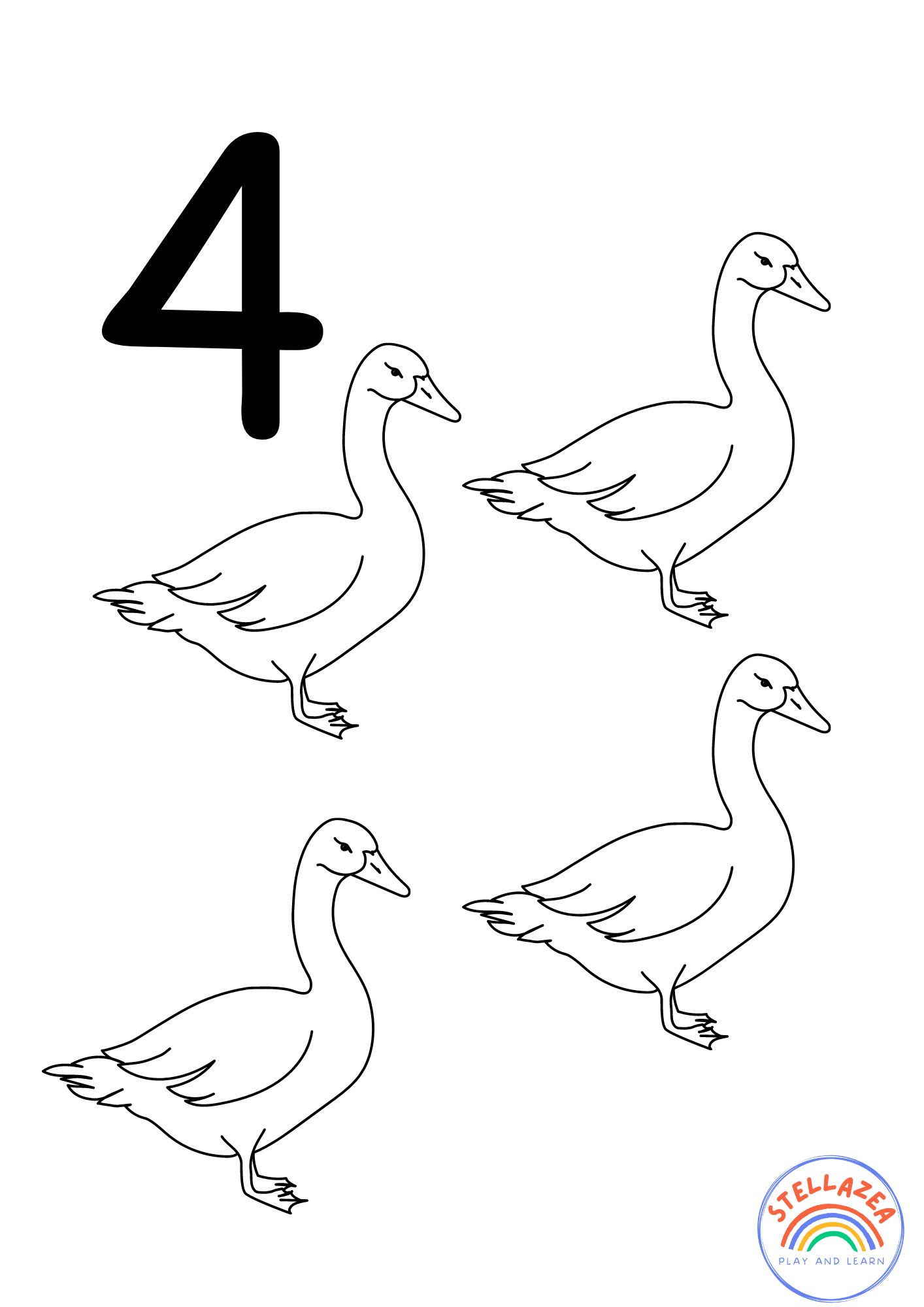 Number 4 Worksheets - Goose coloring page